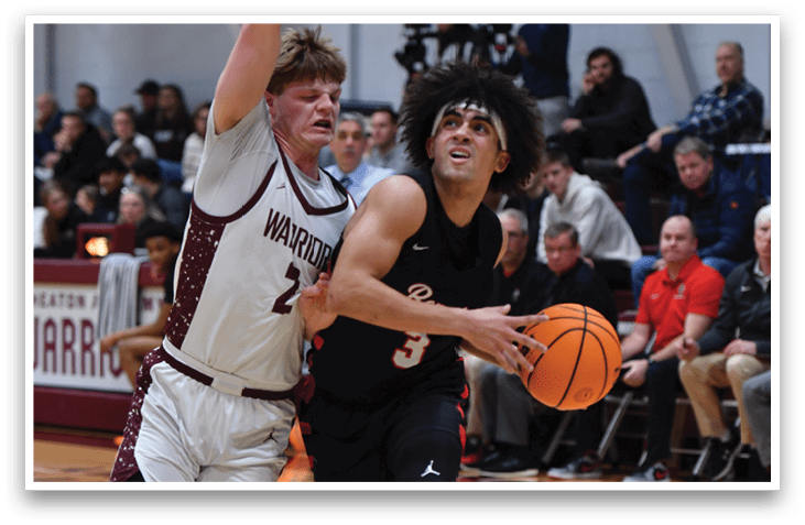 Two basketball players are fighting for the ball. AI generated content