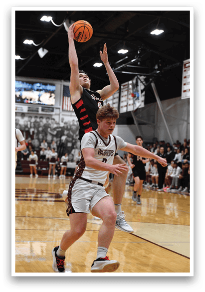 Two basketball players are playing for the ball. AI generated content