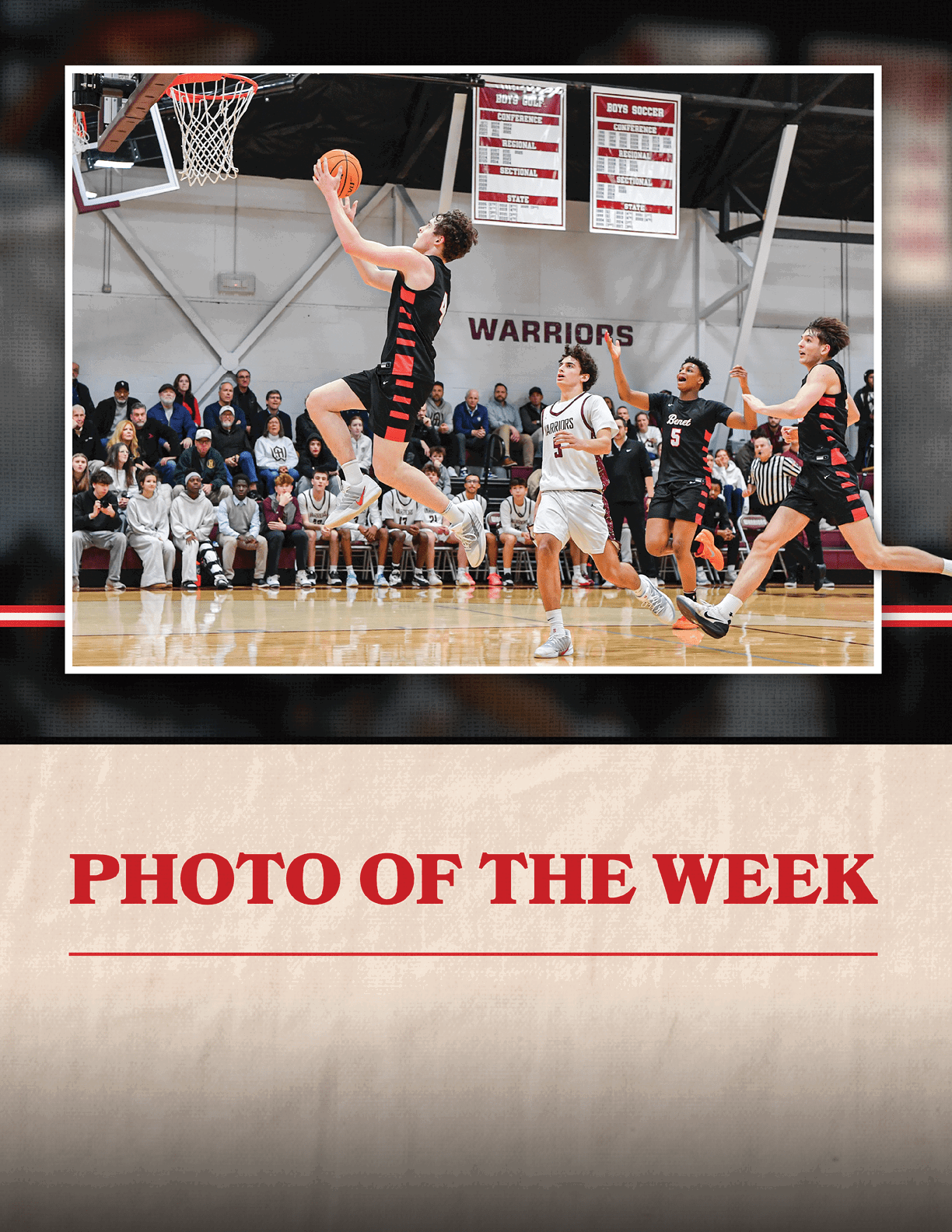 A basketball player leaps into the air to grab the ball. AI generated content