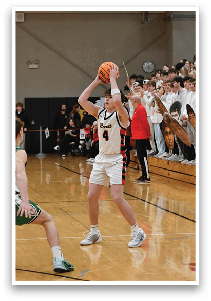 A basketball game is taking place with a player in the middle of the court holding a basketball. The crowd is watching the game intently. AI generated content