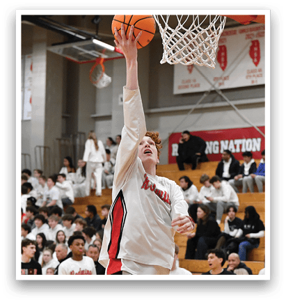 A basketball player jumps in the air to dunk the ball. AI generated content