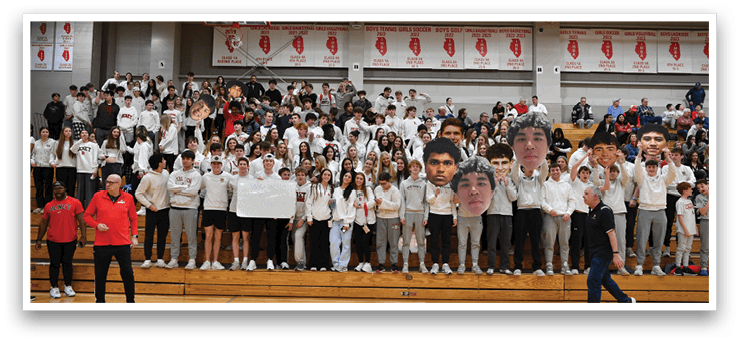 A group of people are sitting on a bench, wearing white shirts. They are holding up signs with faces on them. AI generated content