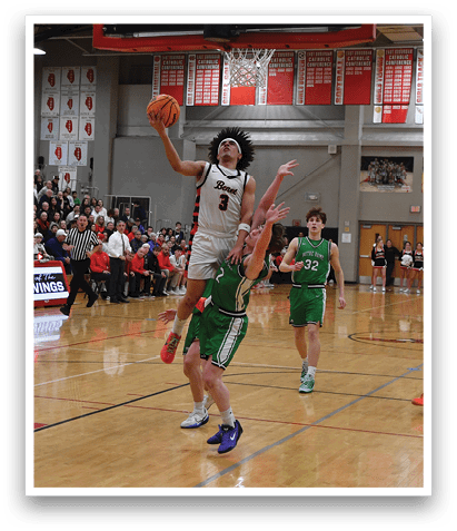A basketball player is jumping in the air to shoot the ball. AI generated content