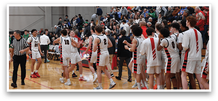 A group of people are standing on a basketball court, some of them wearing uniforms. AI generated content