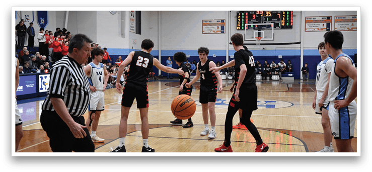 A group of people playing basketball on a court. AI generated content