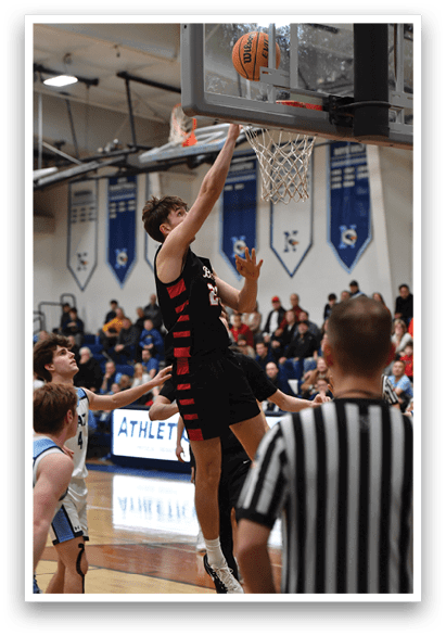 A basketball player is jumping to hit the ball in a game. AI generated content
