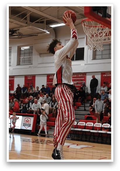A basketball player is jumping to hit the ball in a game. AI generated content