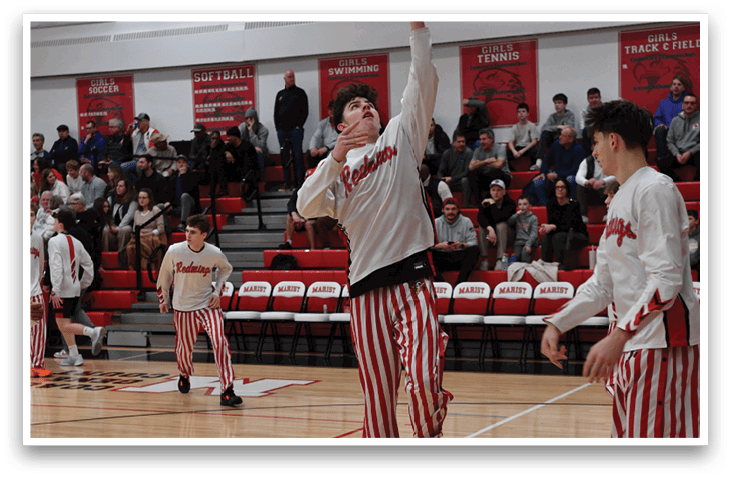 A basketball player is jumping to dunk the ball in a gym. AI generated content