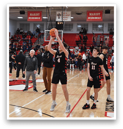 A basketball player is in the air, attempting to shoot the ball. AI generated content