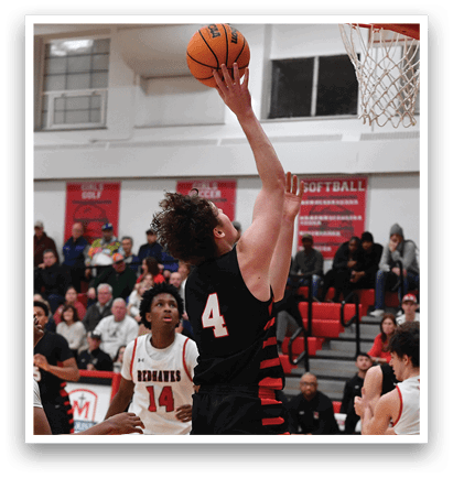A basketball player is jumping to shoot the ball. AI generated content
