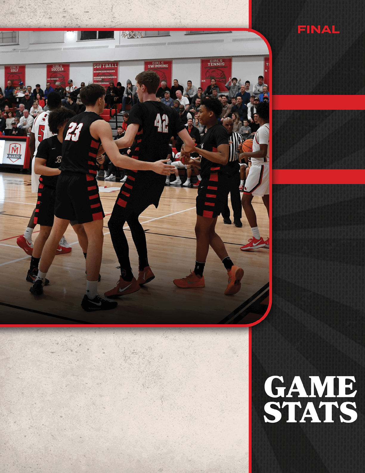 A group of men playing basketball, with one player holding his arm up. AI generated content
