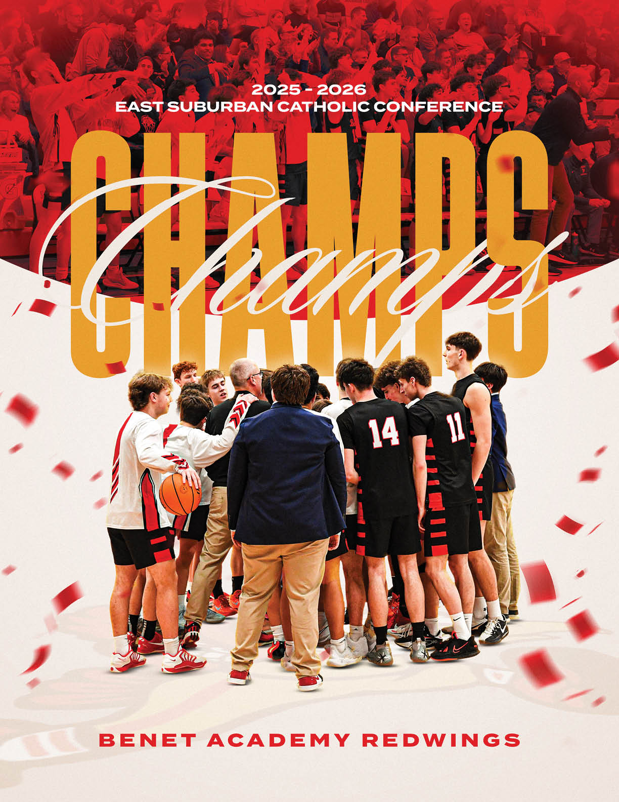 A group of young men huddled together on a basketball court. AI generated content