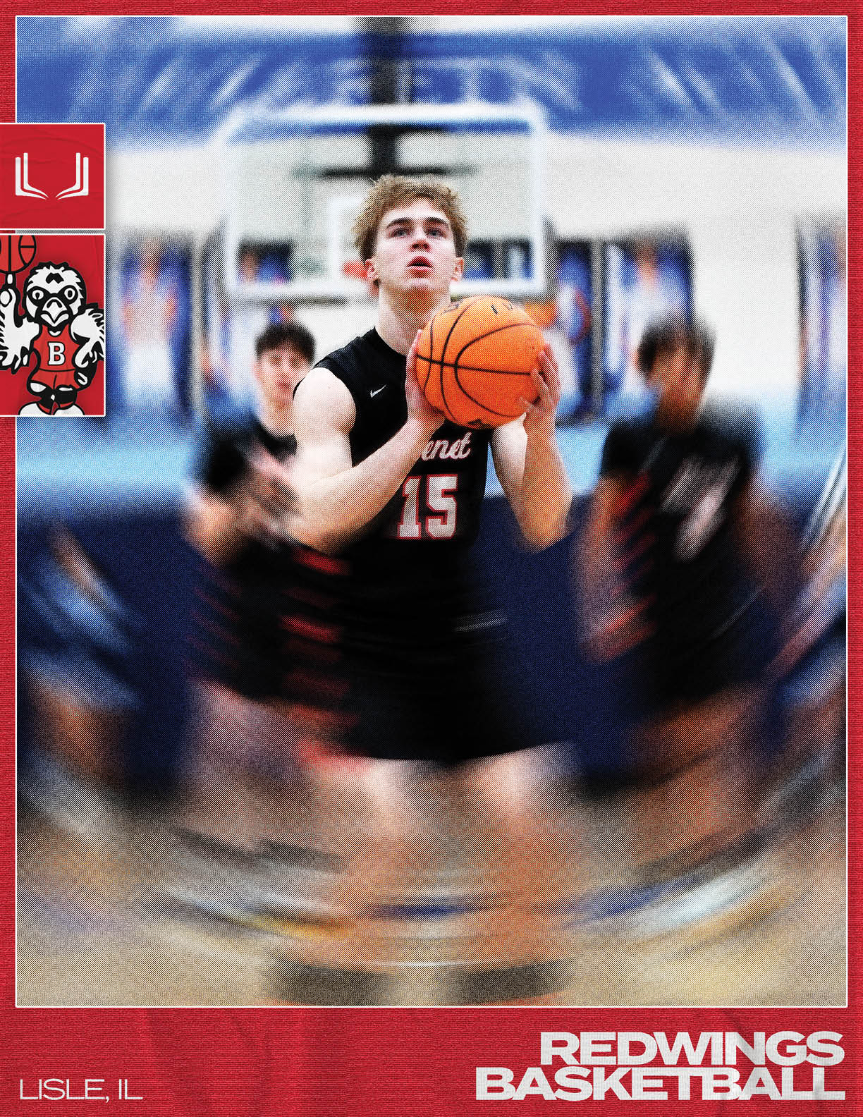 A basketball player wearing a black jersey with the number 15 on it is holding a basketball. AI generated content