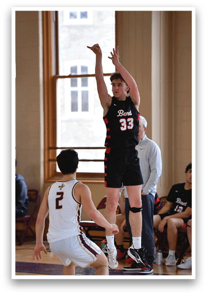 A basketball player is reaching up to grab the ball while another player looks on. AI generated content