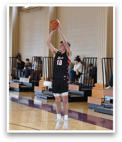 A basketball player is in the air, attempting to shoot the ball. AI generated content