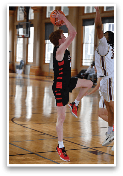 Two men playing basketball, one is trying to block the other from getting the ball. AI generated content