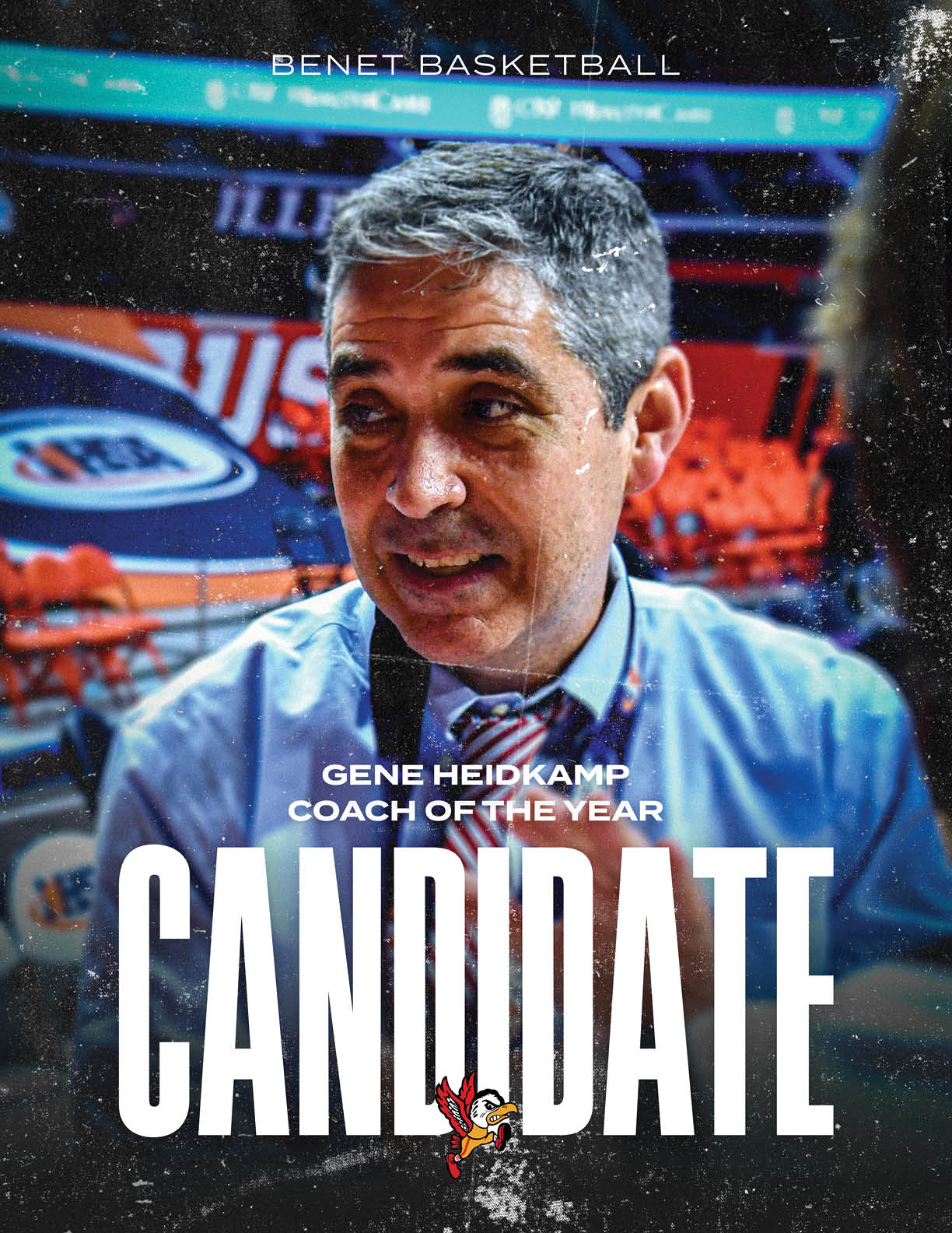 A man is sitting in front of a microphone, wearing a blue shirt and a tie. He is talking into the microphone, possibly discussing a basketball game. AI generated content