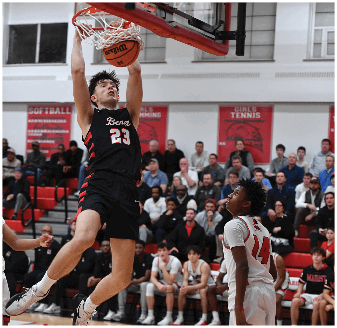 A basketball player is leaping in the air to dunk the ball. AI generated content
