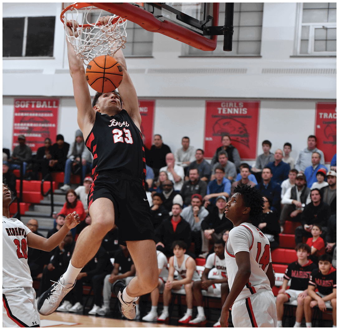 A basketball player is leaping in the air to dunk the ball. AI generated content