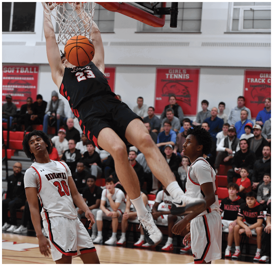 A basketball player is jumping in the air to dunk the ball. AI generated content
