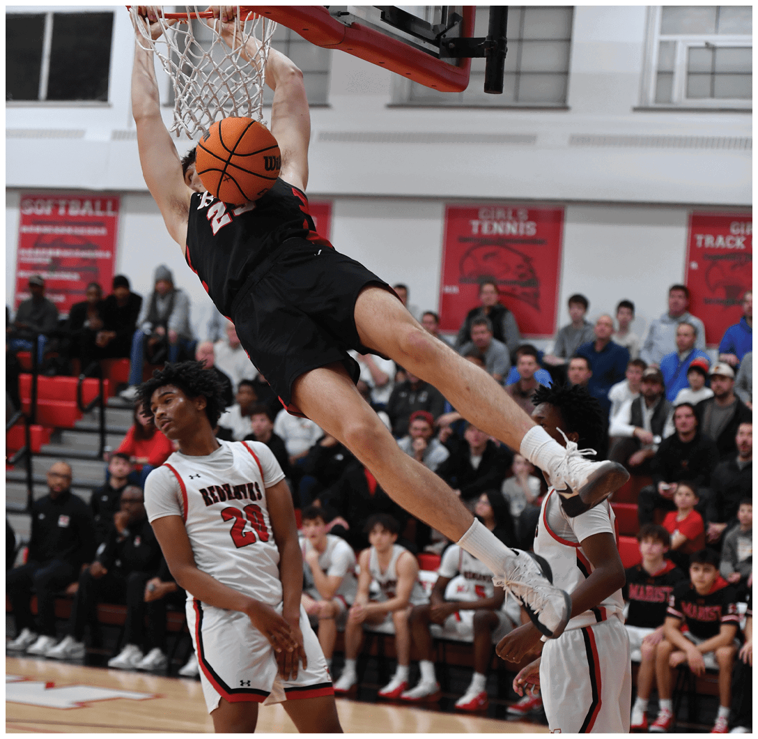 A basketball player is jumping in the air to dunk the ball. AI generated content