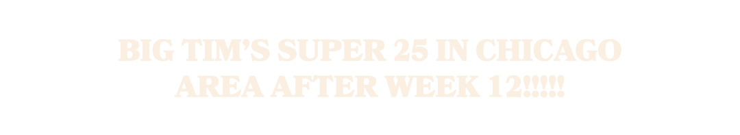 Big Tim’s Super 25 in Chicago Area after Week 12!!!!!