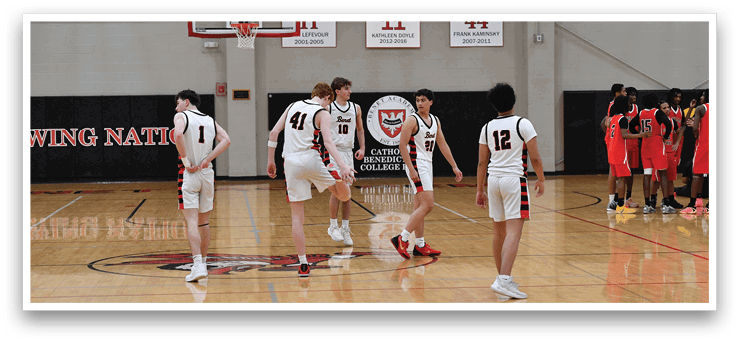 Basketball players on a court, some of them wearing white uniforms. AI generated content