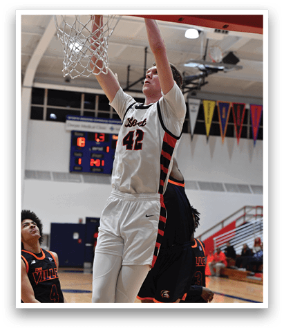 A basketball player jumps to dunk the ball. AI generated content