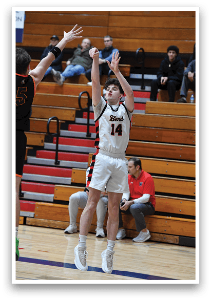 A basketball player is reaching up to catch a pass. AI generated content