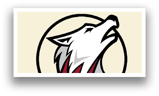 A wolf's head with a red stripe on its neck. AI generated content