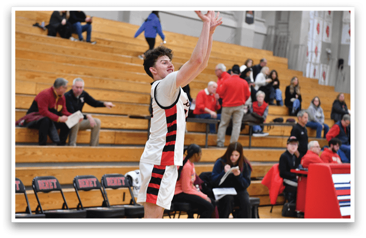 A man in a basketball uniform is jumping to catch a basketball. AI generated content