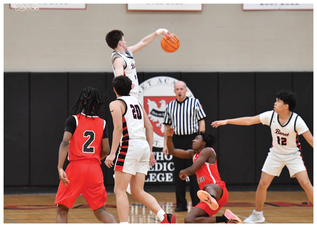 A group of young men playing basketball in a gym. AI generated content