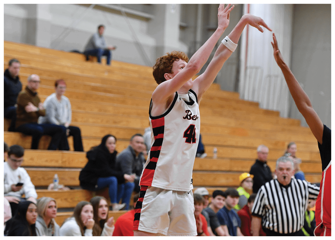 A basketball player is jumping in the air to shoot the ball. AI generated content
