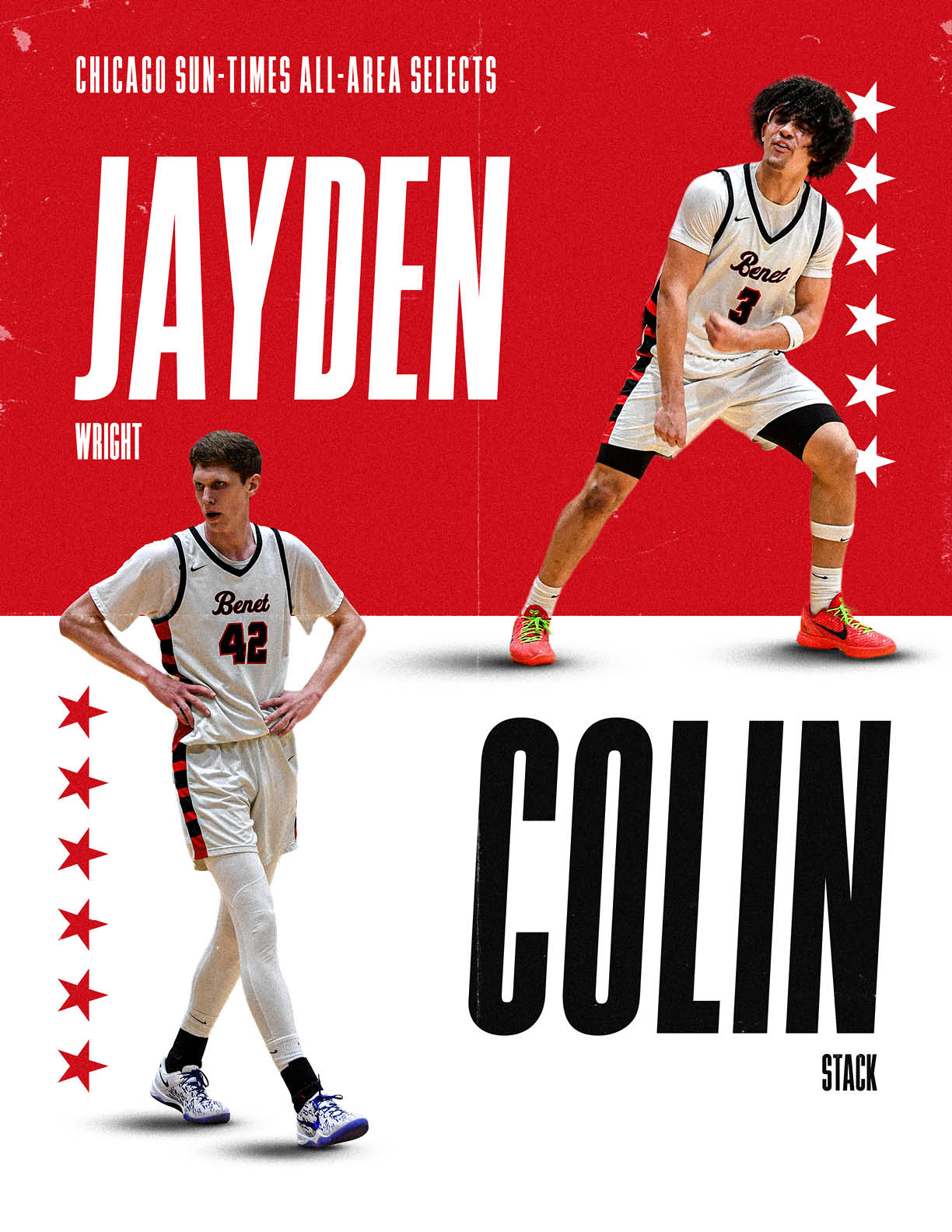 Two basketball players, one named Jayden and the other named Colin, are shown on a poster. AI generated content