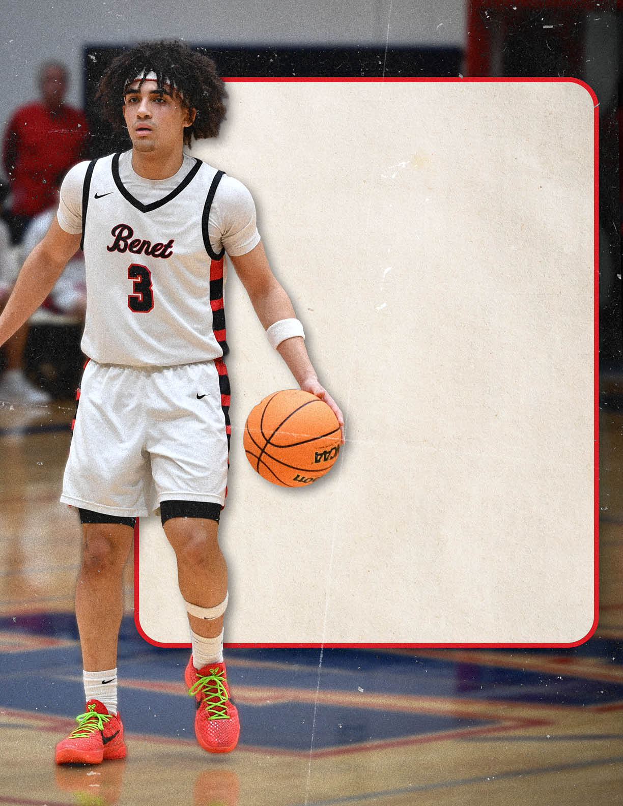 A basketball player wearing a jersey with the number 3 on it is holding a basketball. AI generated content