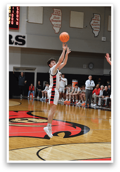 A basketball player is jumping to catch the ball. AI generated content