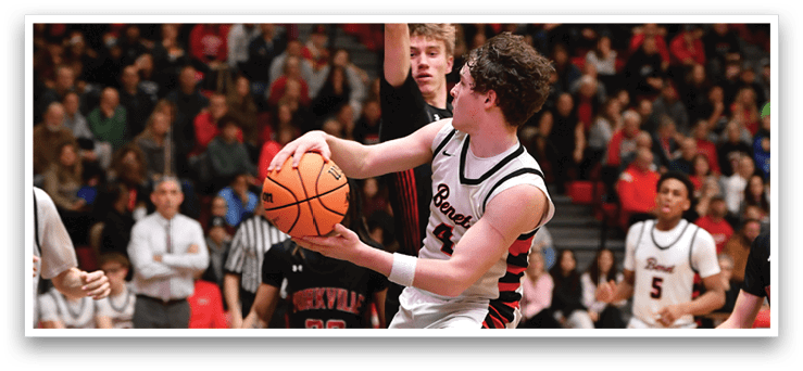 Two basketball players are fighting for the ball in a game. AI generated content