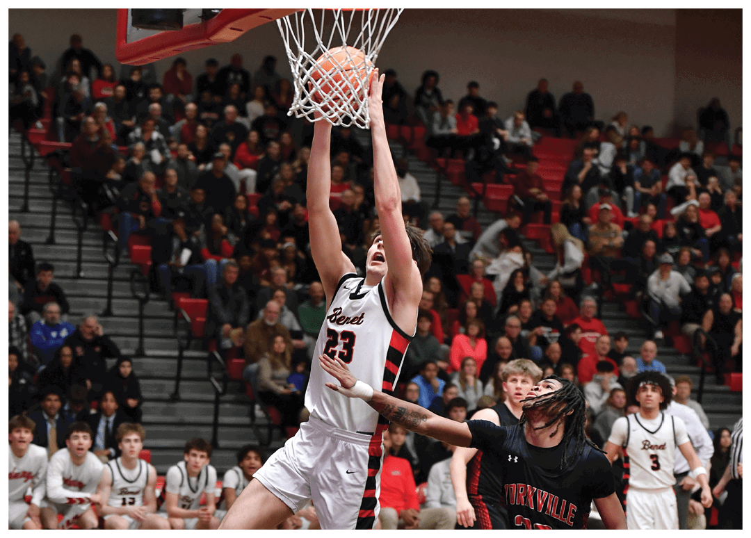 A basketball player is jumping in the air to score a point. AI generated content
