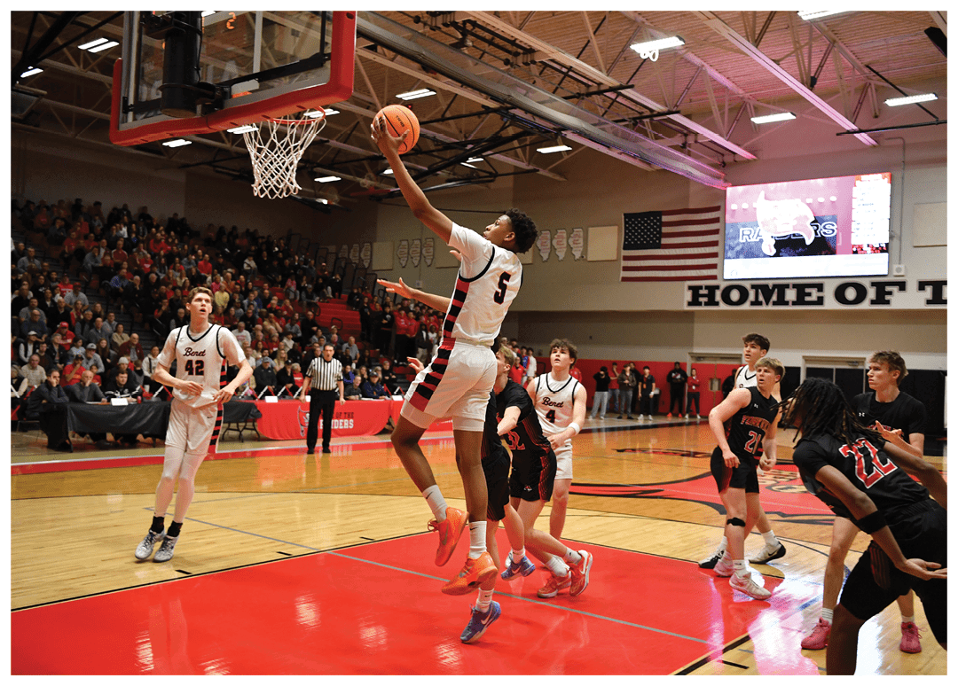 A basketball player is in the air, attempting to dunk the ball. AI generated content