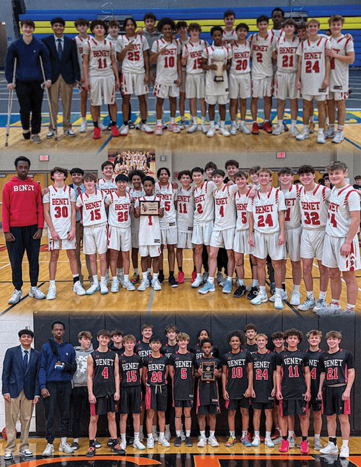 A group of young men pose for a photo on a basketball court. AI generated content