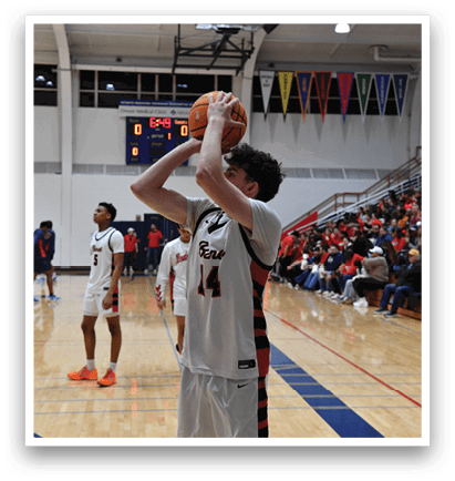 A basketball player is holding a ball in his hands, preparing to shoot it. AI generated content