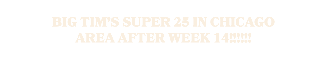 Big Tim’s Super 25 in Chicago Area after Week 14!!!!!!