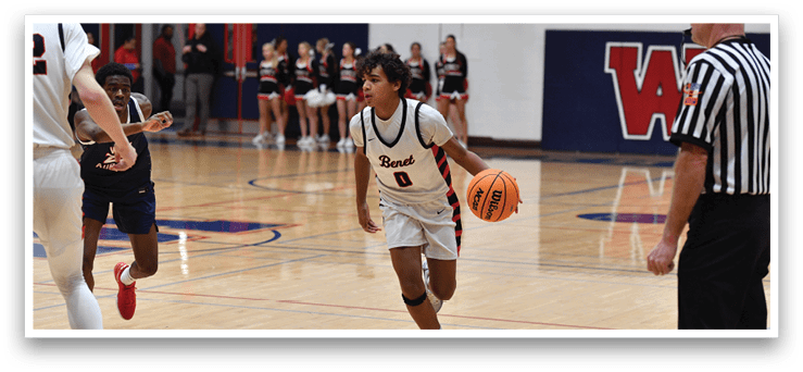 A basketball player wearing a number 9 jersey is holding the ball. AI generated content