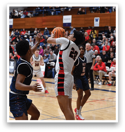 Two basketball players are fighting for the ball. AI generated content