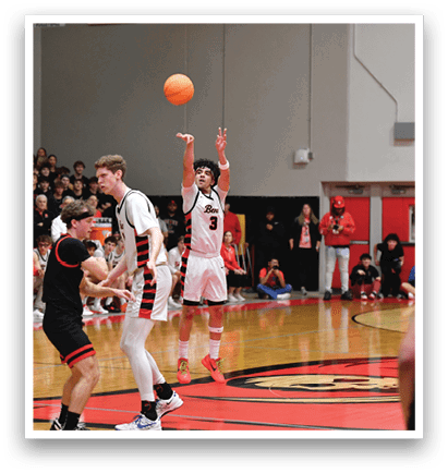A basketball player is in the air attempting to shoot the ball. AI generated content