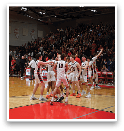 A group of men celebrating a victory on a basketball court. AI generated content