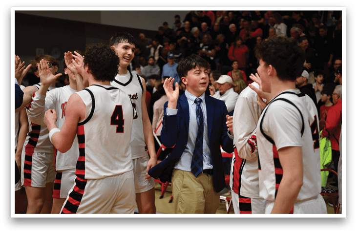 A group of young men are celebrating a victory on the basketball court. AI generated content