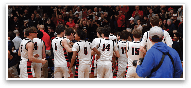 A group of men in a basketball game celebrating a win. AI generated content
