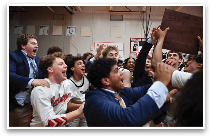 A group of people celebrating a victory with a trophy. AI generated content