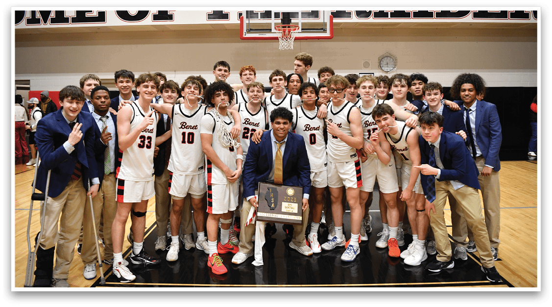 A group of young men pose for a photo on a basketball court, holding trophies. AI generated content